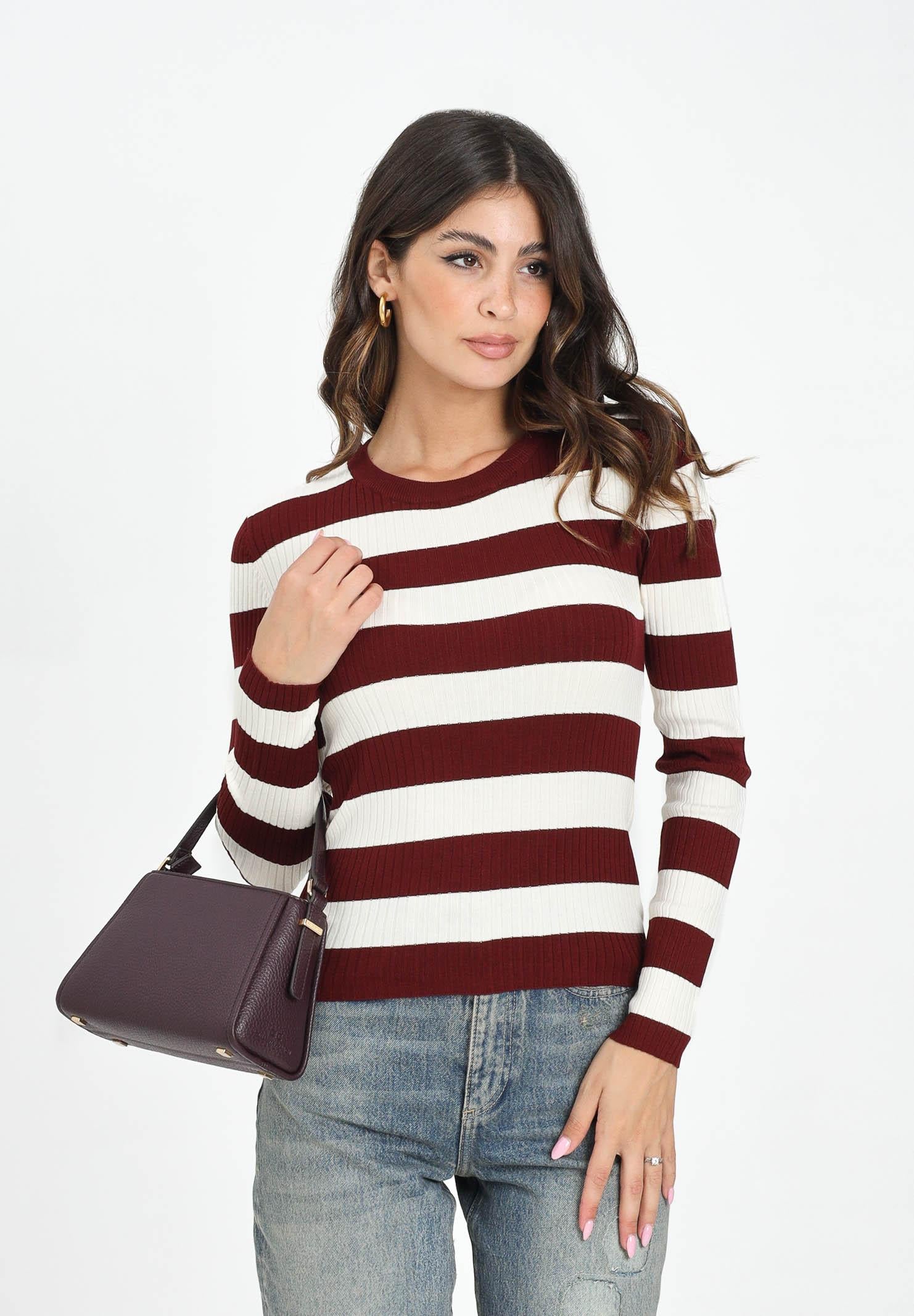 JDY Maglioncino girocollo a righe bordeaux e panna da donna 15277223 Cabernet JDY 