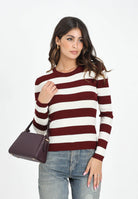 JDY Maglioncino girocollo a righe bordeaux e panna da donna 15277223 Cabernet JDY 