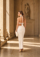 SHIT Abito midi crema da donna con spilla fiore SH26034 CR SHIT 