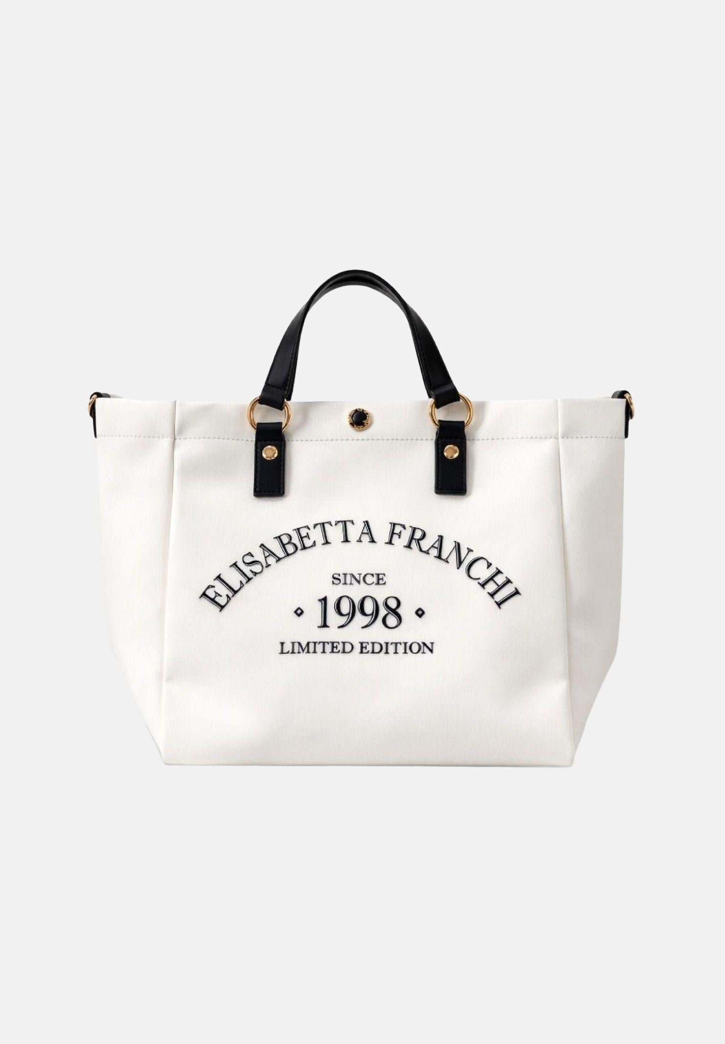 ELISABETTA FRANCHI Borsa mare avorio e nera da donna con logo BS14A62E2 309 ELISABETTA FRANCHI 