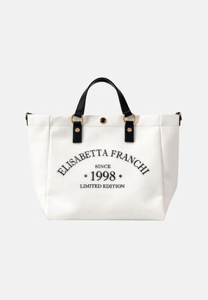 ELISABETTA FRANCHI Borsa mare avorio e nera da donna con logo BS14A62E2 309 ELISABETTA FRANCHI 