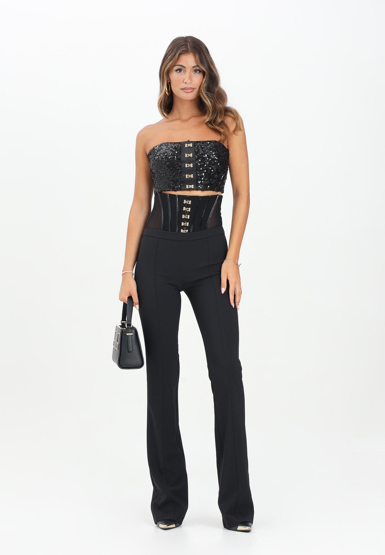 ELISABETTA FRANCHI Pantalone elegante nero da donna con fermagli gioiello PA13257E2 110 ELISABETTA FRANCHI 