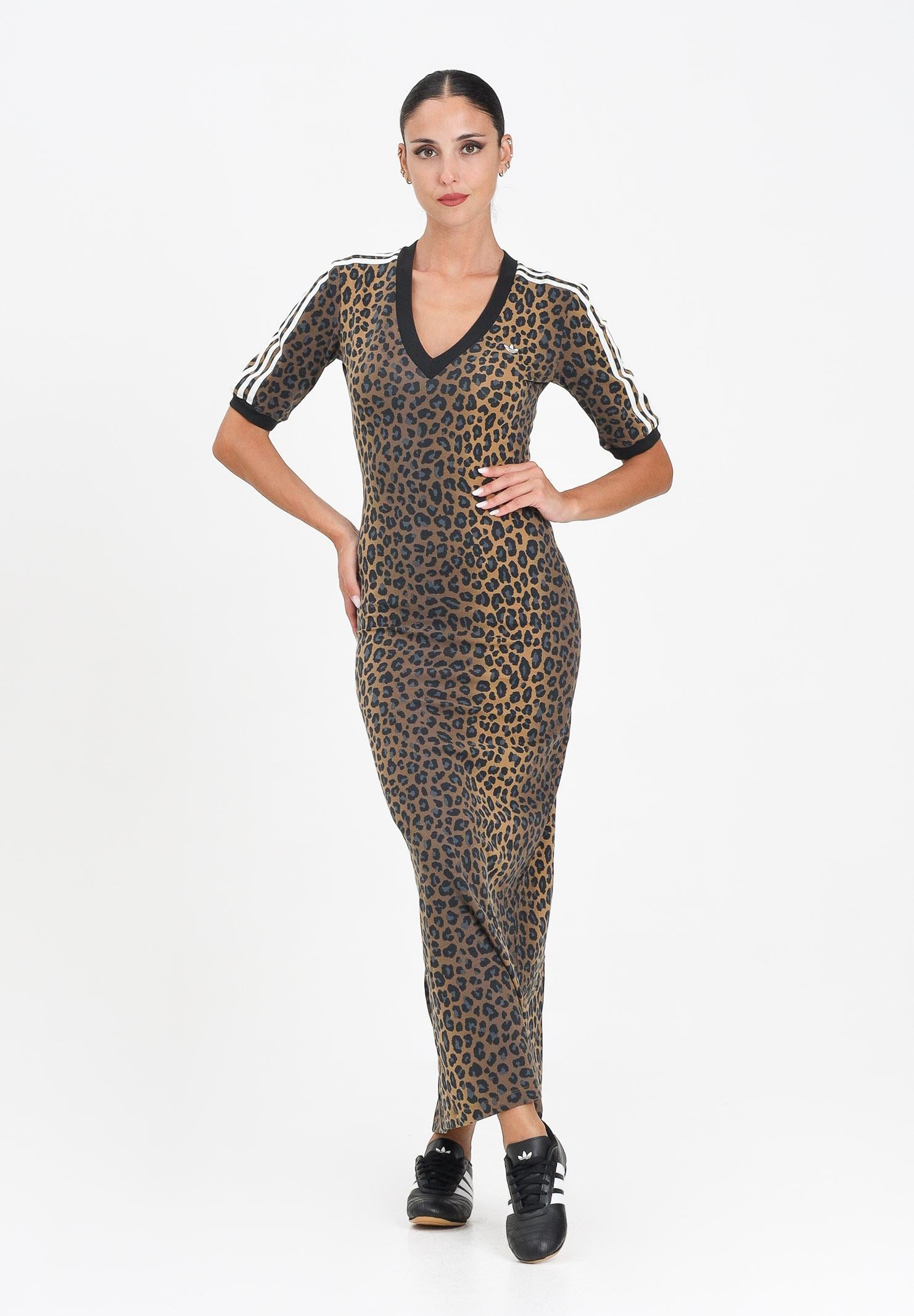 ADIDAS ORIGINALS Abito lungo Leopard V-Neck Maxi beige da donna JW2773  ADIDAS ORIGINALS 