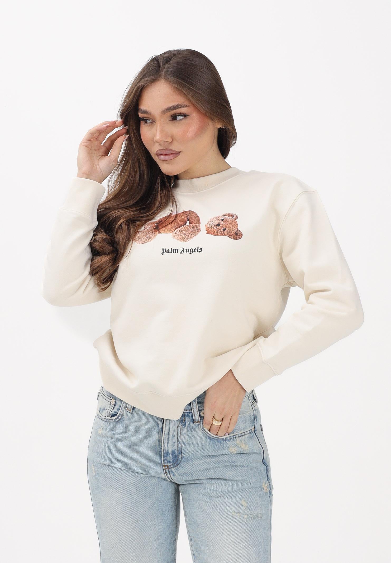 PALM ANGELS Felpa girocollo panna per donna, ragazzi e bambini con stampa PBBA012S26FLE002 002 PALM ANGELS 