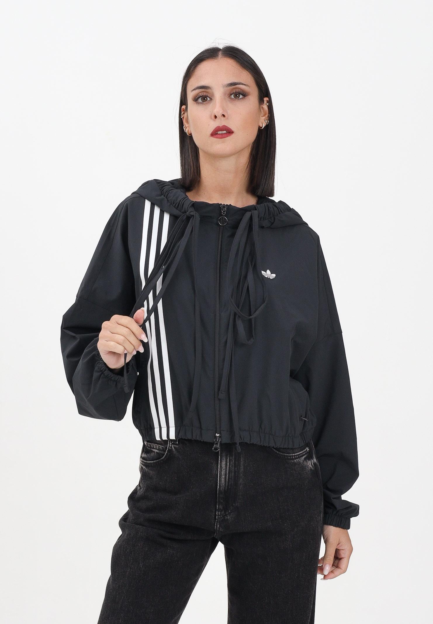 ADIDAS ORIGINALS Giacca a vento Ribbon Off Placed 3 Stripes nera da donna JX2698 . ADIDAS ORIGINALS 
