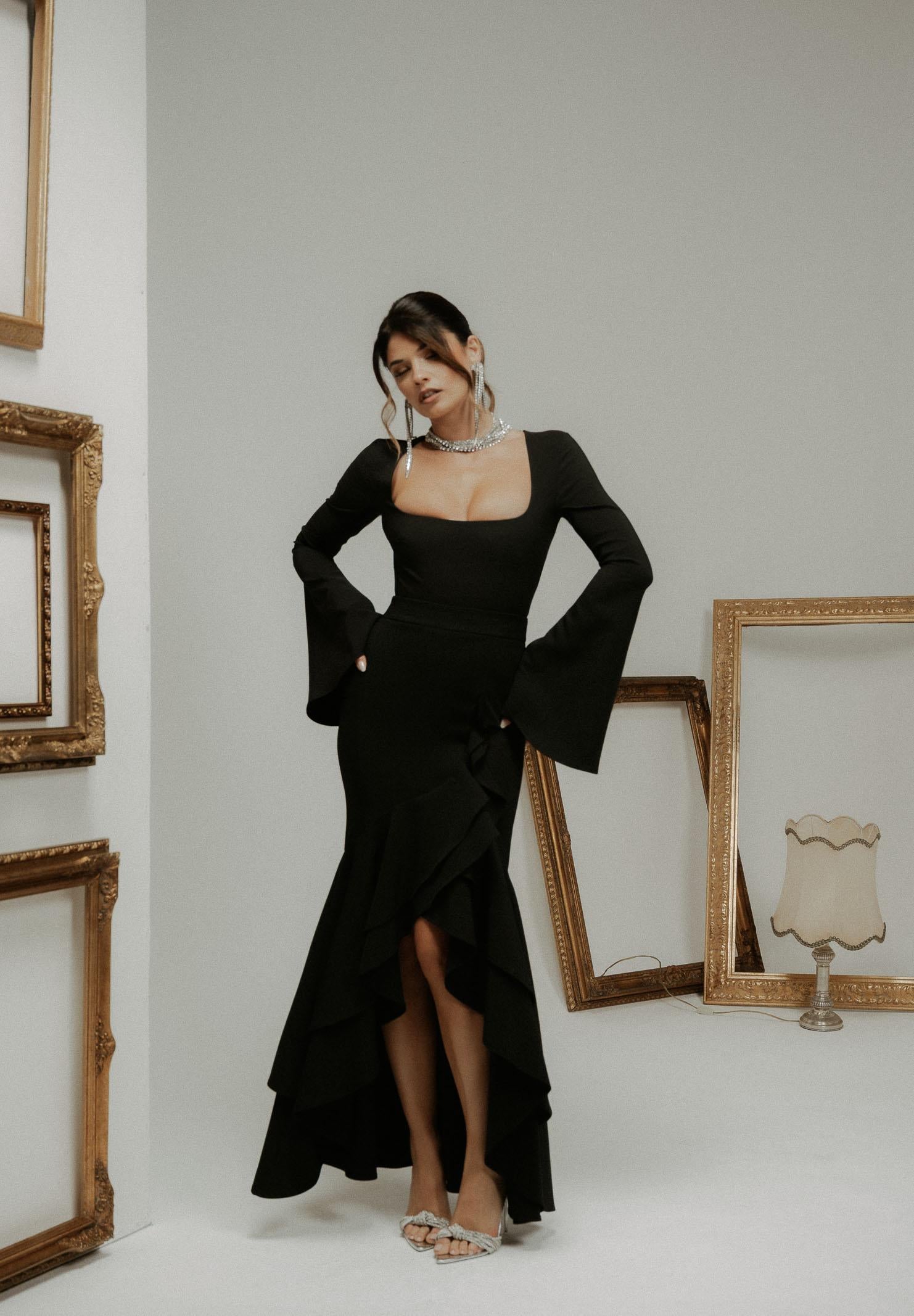 SANTAS Gonna lunga ÉLAN nera da donna PV2606 NE SANTAS 