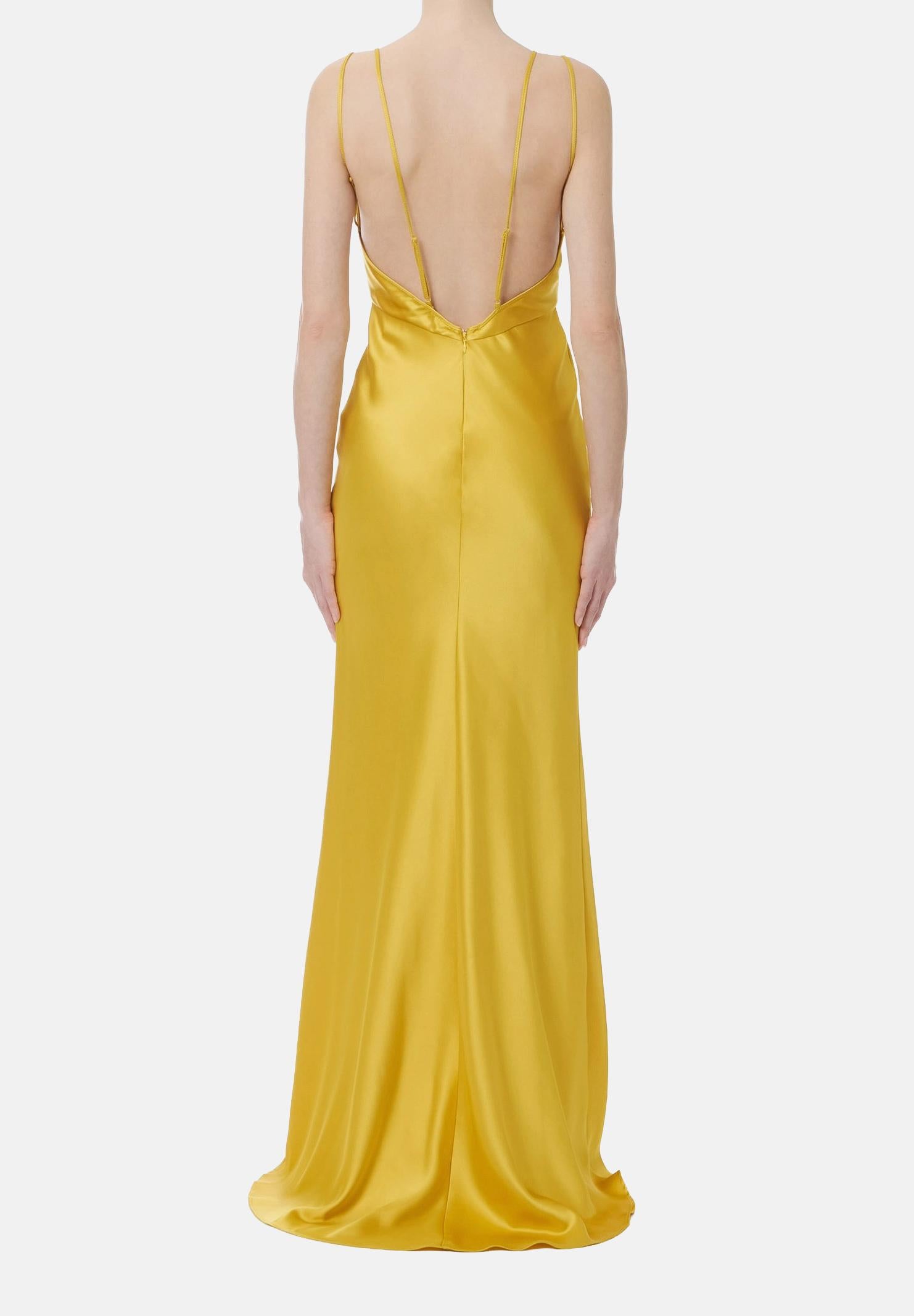 ELISABETTA FRANCHI Abito lungo Red Carpet in raso giallo donna ABR3362E2 EV4 ELISABETTA FRANCHI 