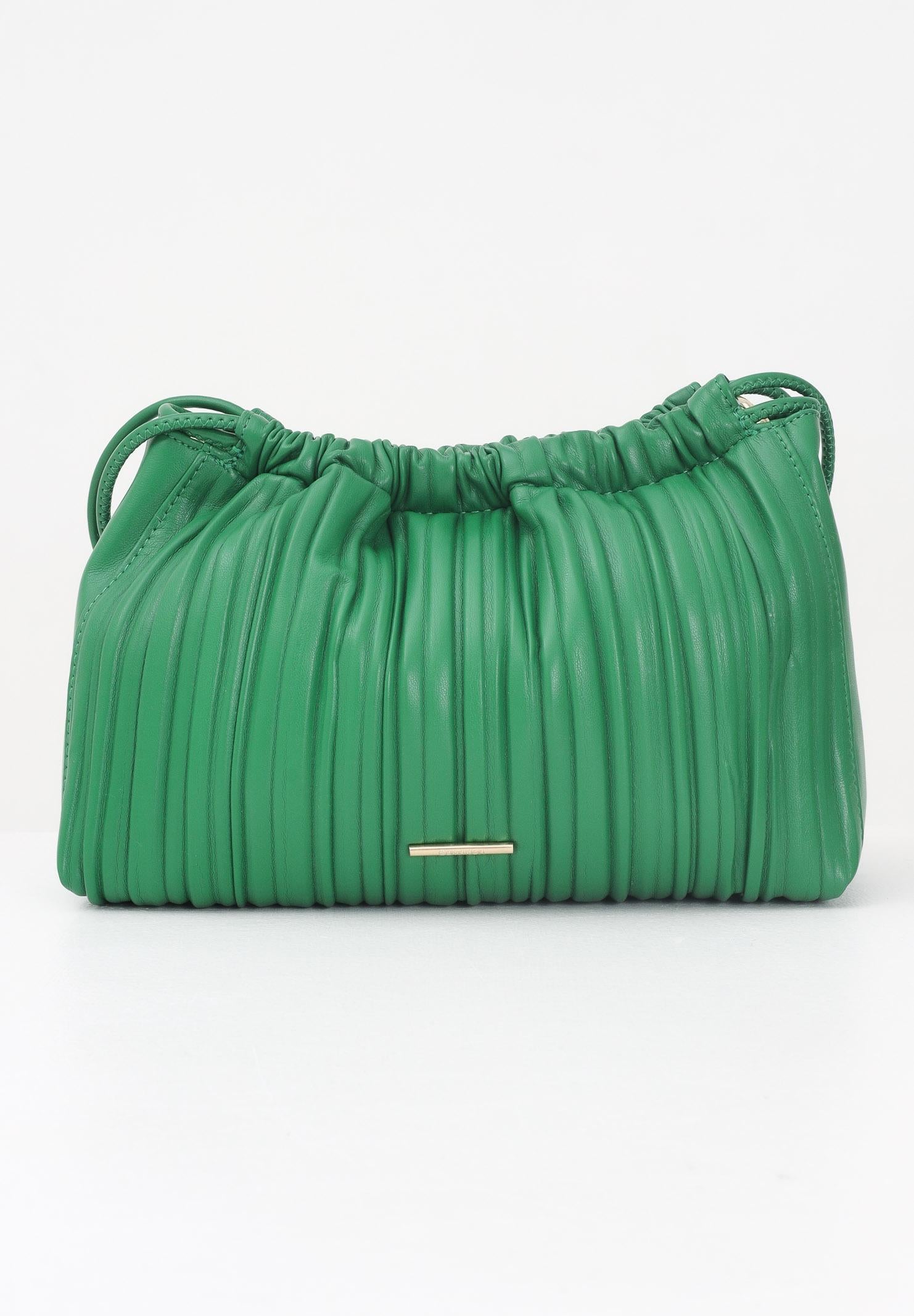 CALVIN KLEIN Borsa a spalla verde in ecopelle plissettata