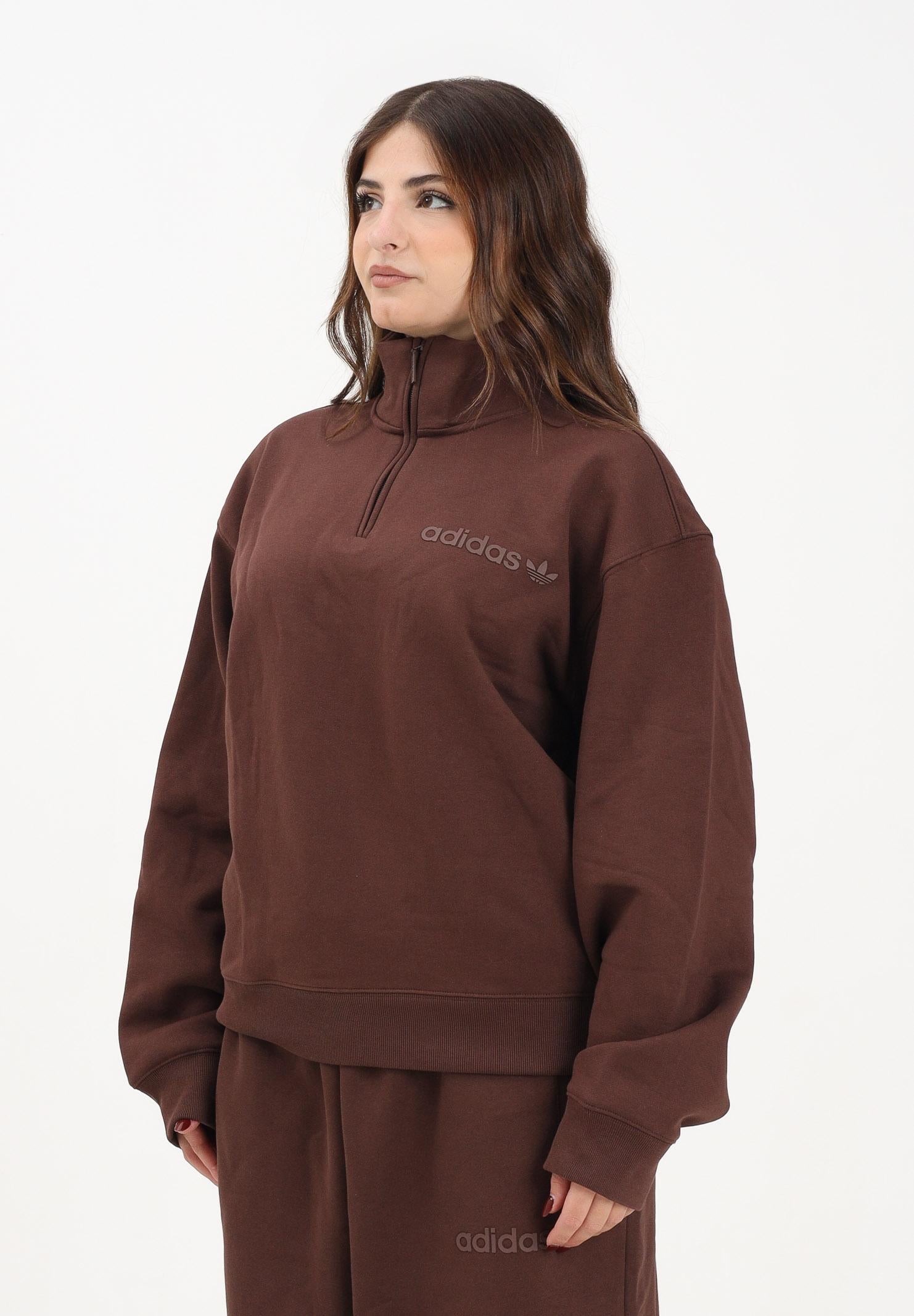 ADIDAS ORIGINALS Felpa mezza zip Essentials Linear marrone da donna JW1023 . ADIDAS ORIGINALS 