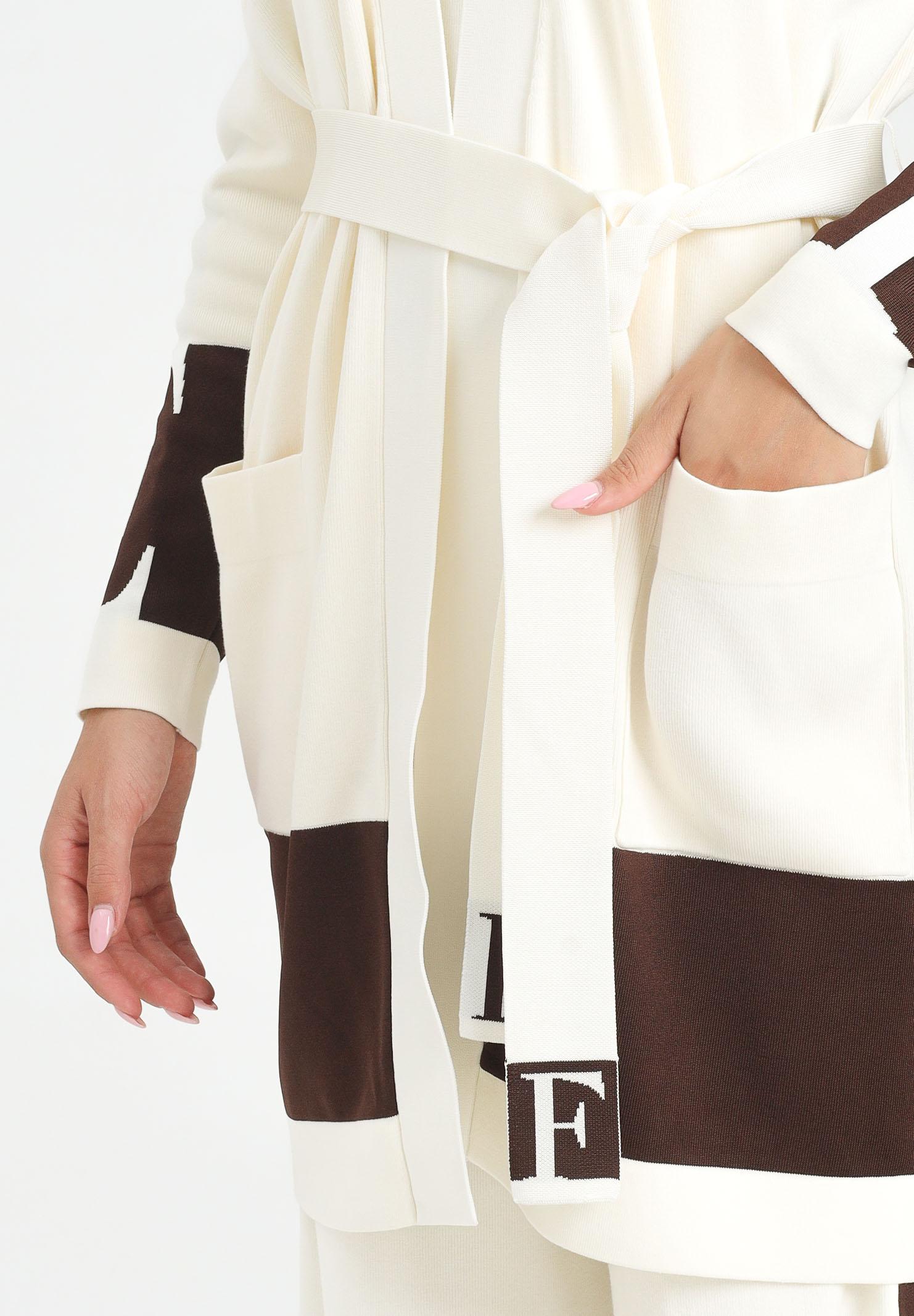 ELISABETTA FRANCHI Cardigan lungo panna da donna con bande lucide MK02S56E2 EG2 ELISABETTA FRANCHI 