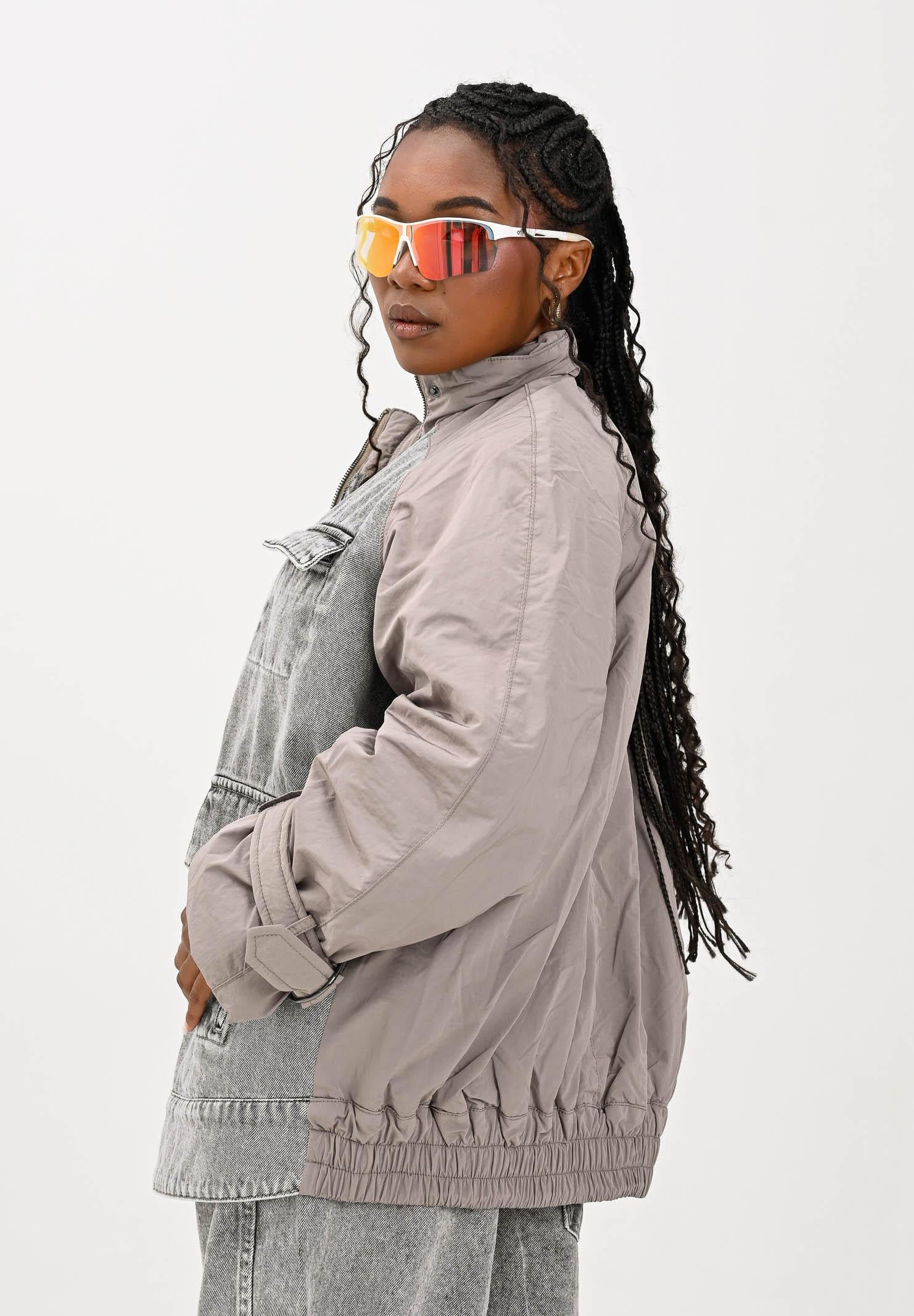 ARMANI EXCHANGE Giubbotto di jeans grigio da donna con inserto in tessuto tecnico XW001393AF16176 M6099 ARMANI EXCHANGE 