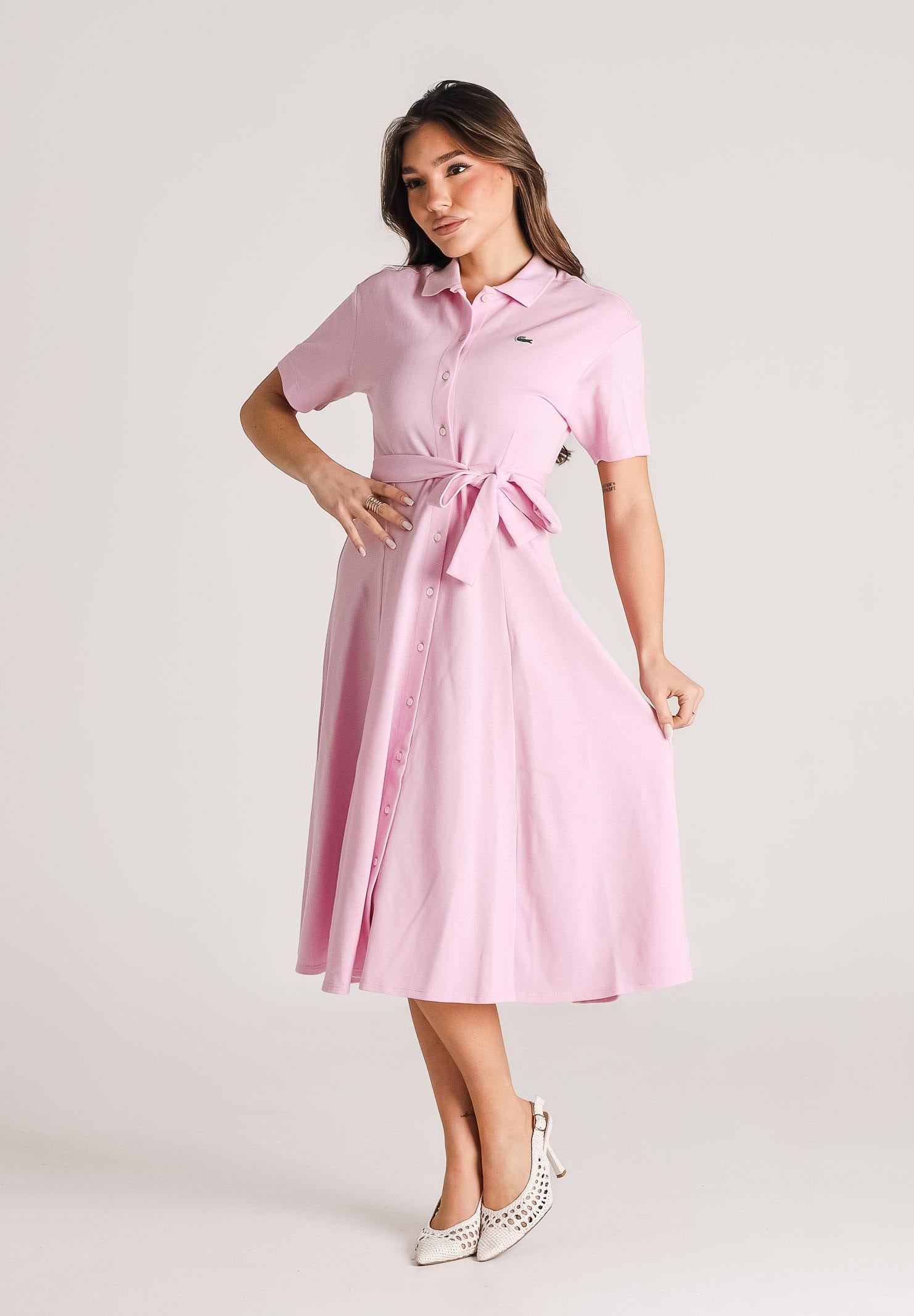 LACOSTE Abito midi rosa da donna in mini piqué EF9621 Z4H LACOSTE 