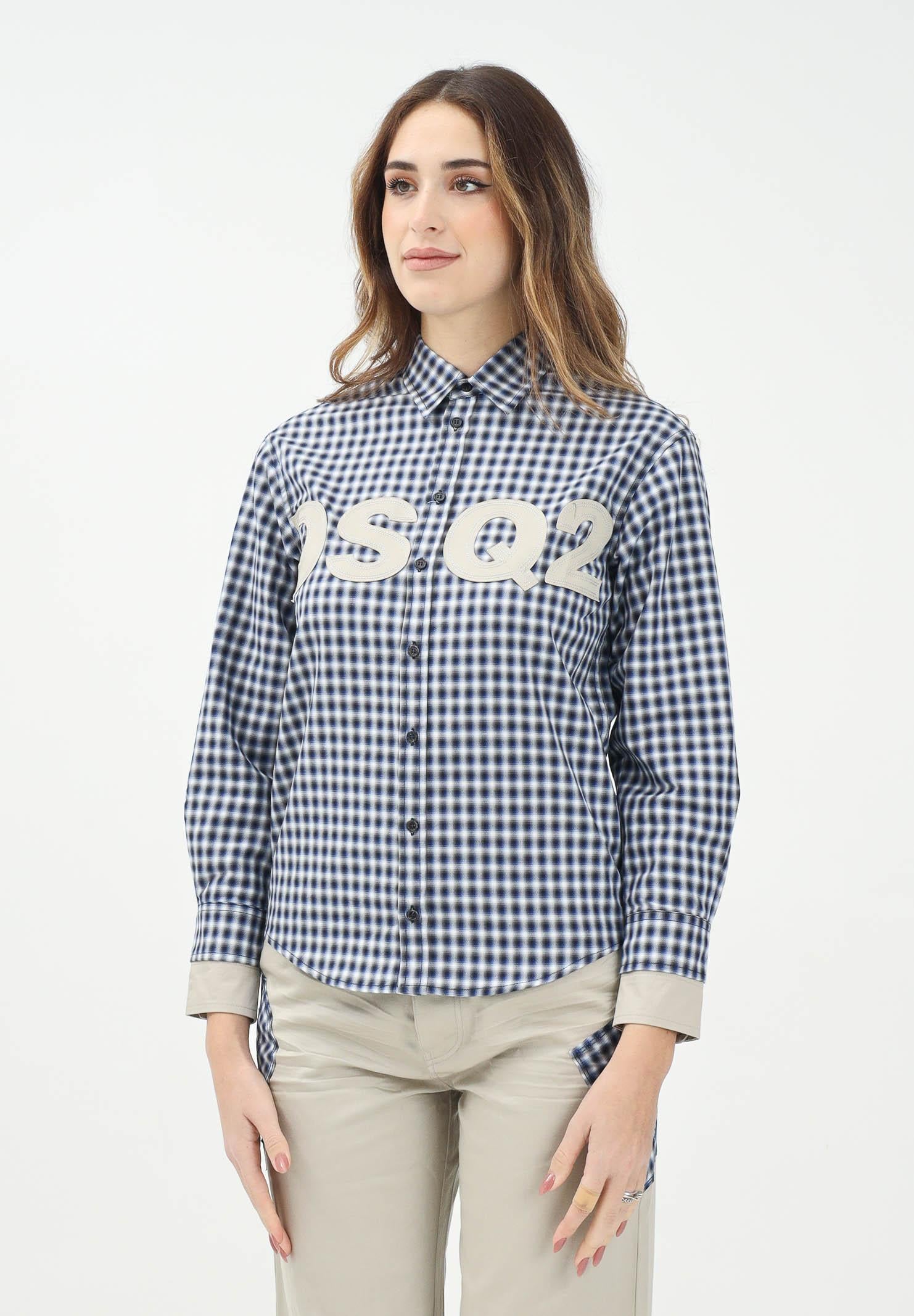 Camicia a manica lunga a quadretti blu e bianchi per donna, ragazzi e bambini con ricamo logo DQ2724D0ABP DQ870 DSQUARED2 