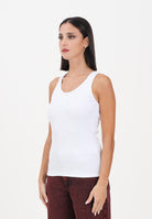 GCDS Canotta bianca da donna in cotone a costine con logo B2EW2801JA2 10 GCDS 