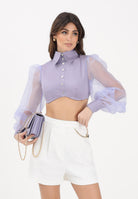 ELISABETTA FRANCHI Camicia crop lilla da donna con maniche dai volumi balloon CA14461E2 EV7 ELISABETTA FRANCHI 