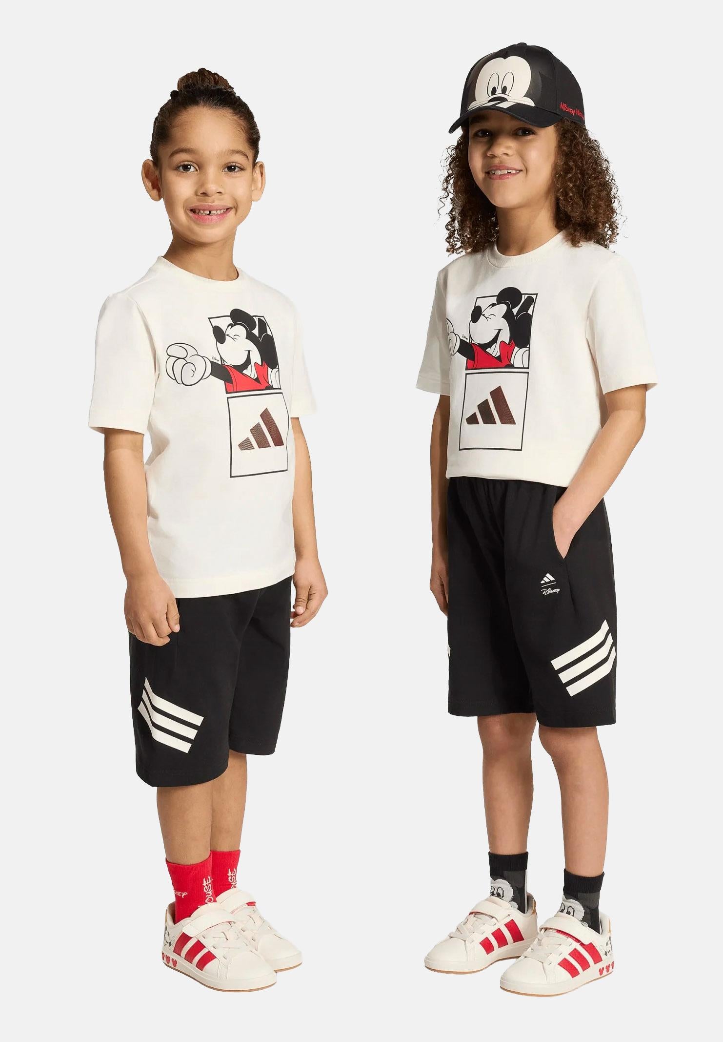 ADIDAS ORIGINALS set T-shirt e shorts Disney Mickey Mouse Off White e Black bianco panna e nero neonato. KG6128 . ADIDAS ORIGINALS 