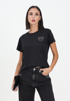 PINKO T-shirt a manica corta nera da donna con ricamo logo Love Birds in cristalli 103320A2RN Z99 PINKO 