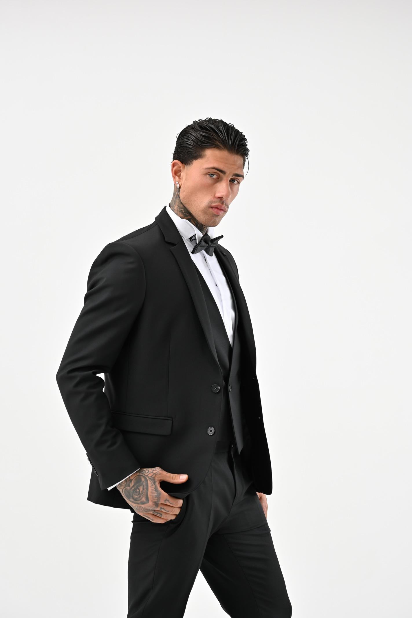 PATRIZIA PEPE Giacca smoking nera da uomo con revers in raso 5SB661A590 K103 PATRIZIA PEPE 