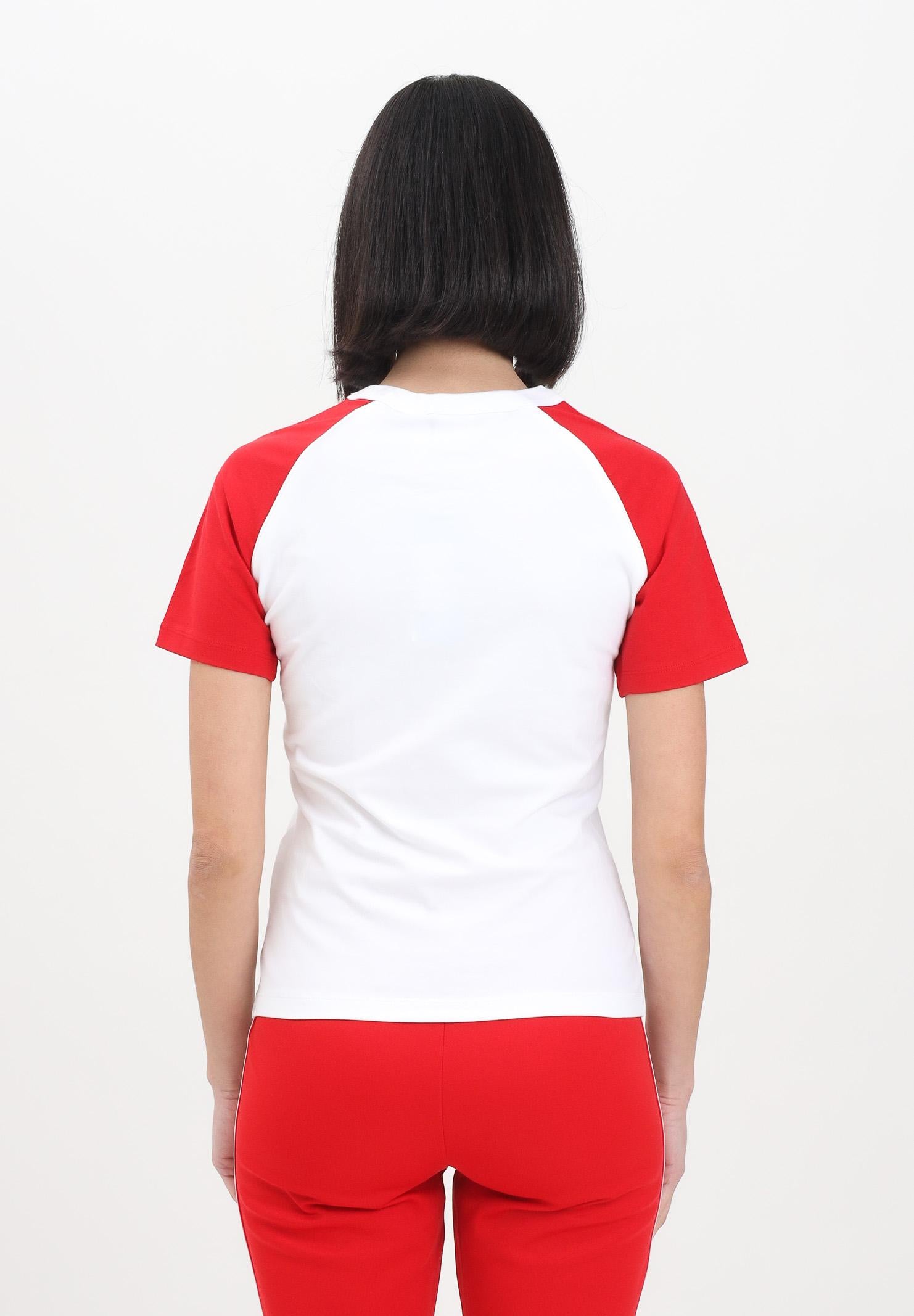 ADIDAS ORIGINALS T-shirt a manica corta Adicolor 3-Stripes Raglan Slim bianca e rossa da donna JD0835  ADIDAS ORIGINALS 
