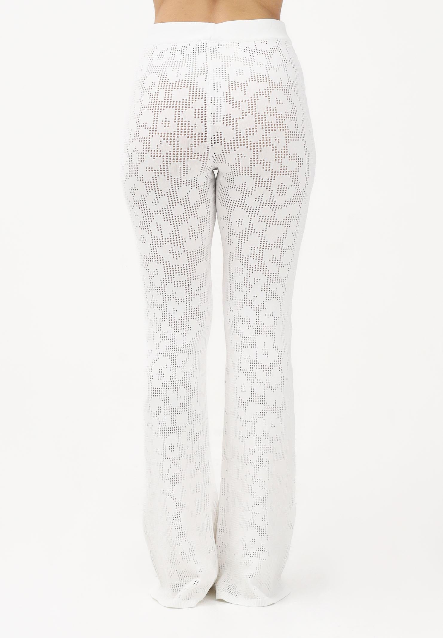 AKEP Pantalone bianco da donna in maglia traforata PTKD13225 V6 AKEP 