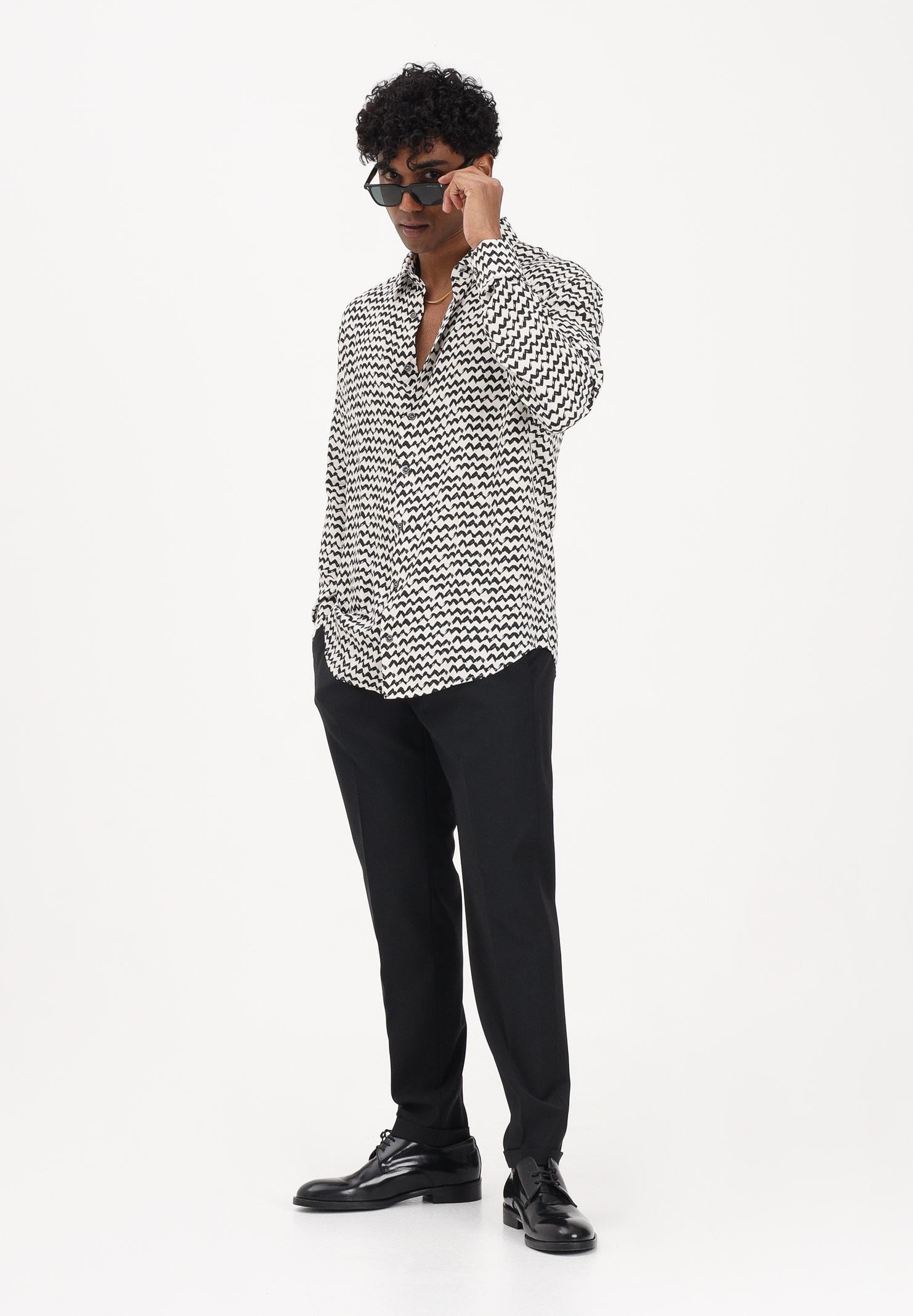 PATRIZIA PEPE Camicia a manica lunga panna da uomo con fantasia astratta 5C0310A093 FG81 PATRIZIA PEPE 