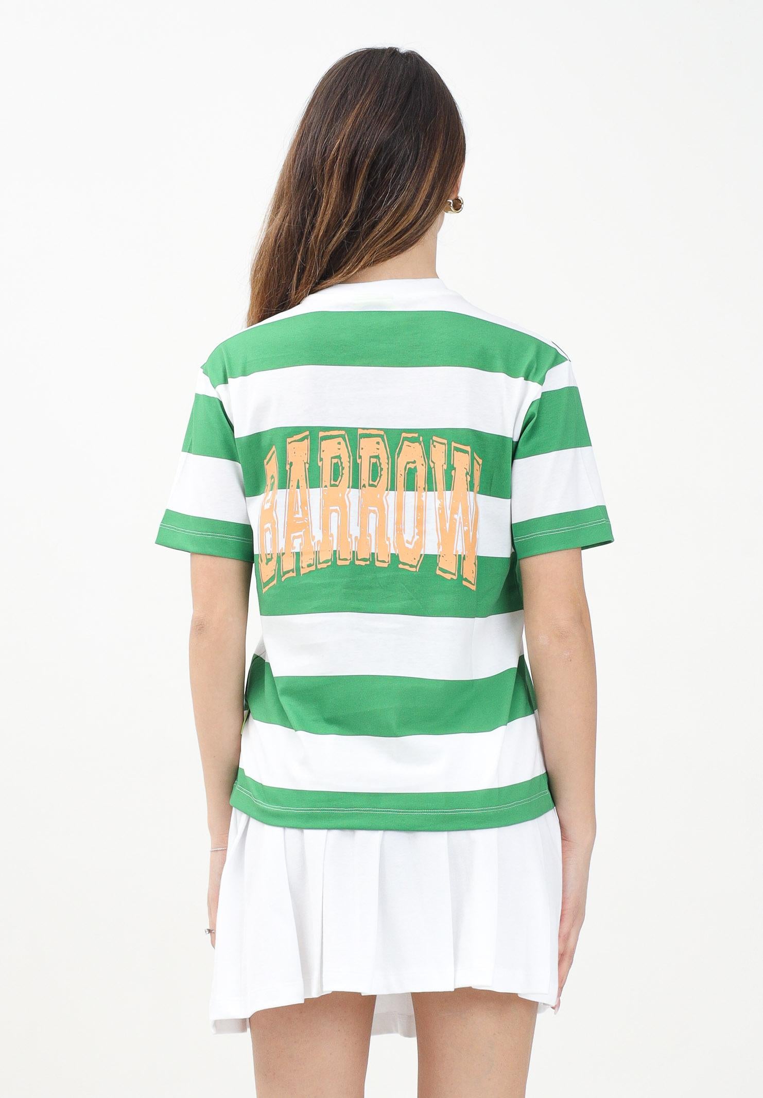 BARROW T-shirt a manica corta per donna, ragazzi e bambini caratterizzata da ampie righe orizzontali verdi e bianche S5BKJUTH013 240 BARROW 