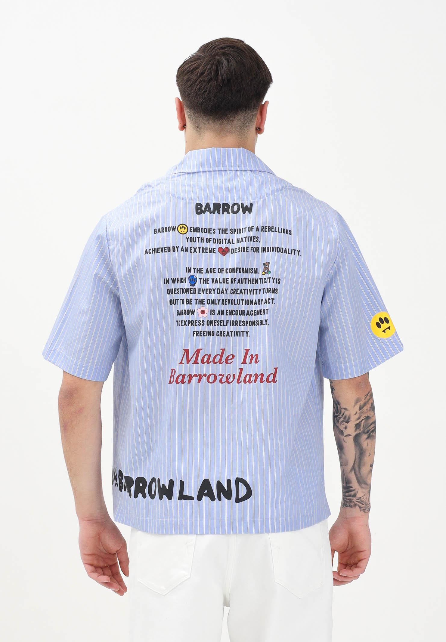 BARROW Camicia a manica corta azzurra per uomo e donna con stampe e motivo a righe S5BWUASI061 BW035 BARROW 