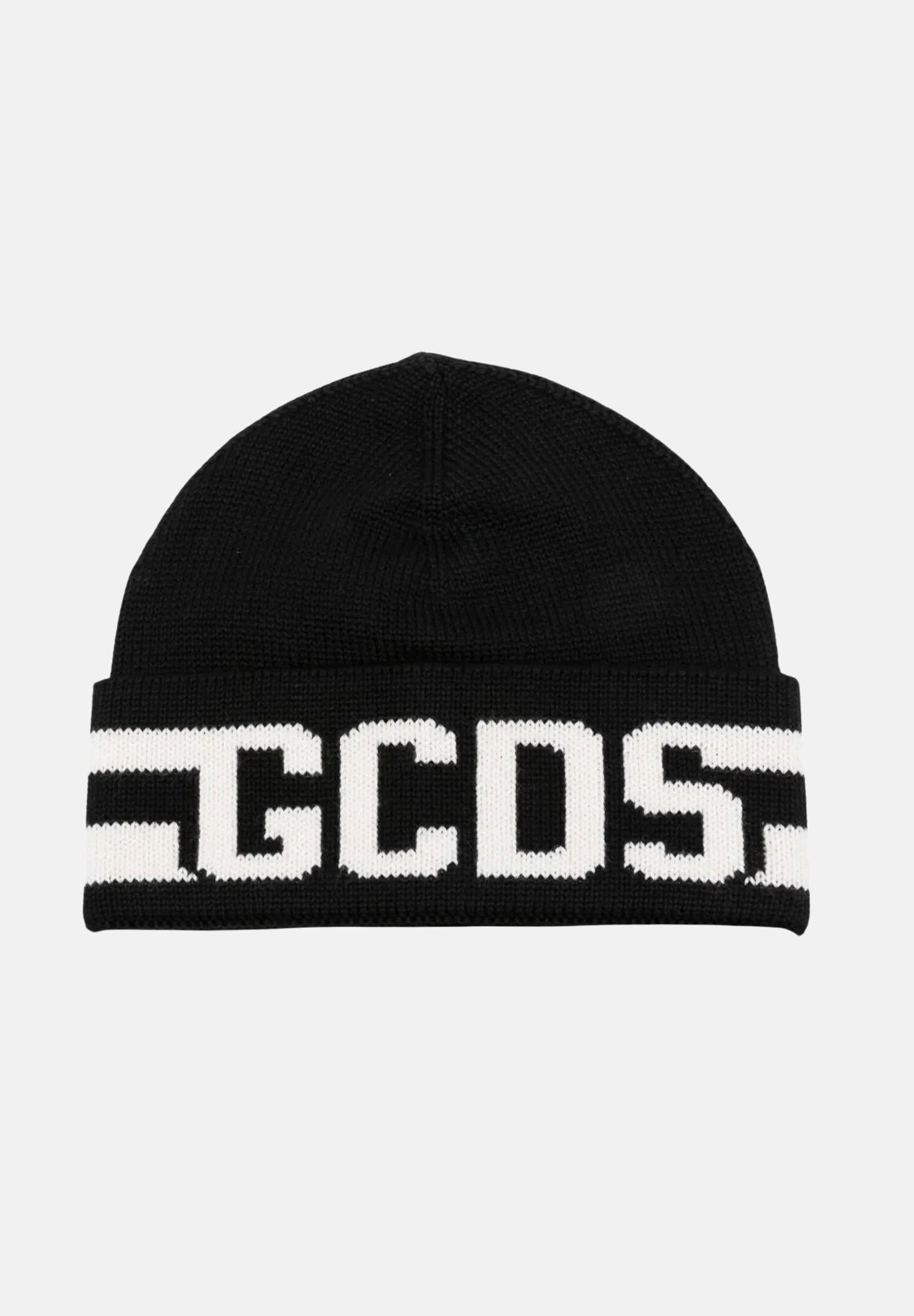 GCDS Berretto di lana nero per uomo e donna con logo B2CU5818AL9 99 GCDS 