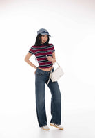 TOMMY JEANS Polo a manica corta bordeaux e blu da donna caratterizzata da una fantasia a righe orizzontali DW0DW21931 0E3 TOMMY JEANS 