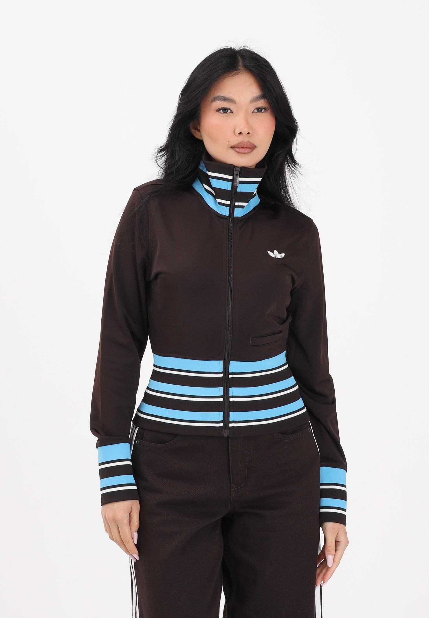 ADIDAS ORIGINALS Felpa con zip Vintage TT marrone e azzurra da donna KW2084 . ADIDAS ORIGINALS 