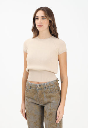 VICOLO Maglioncino beige da donna con maniche corte e scollo tondo 77244F BE VICOLO 