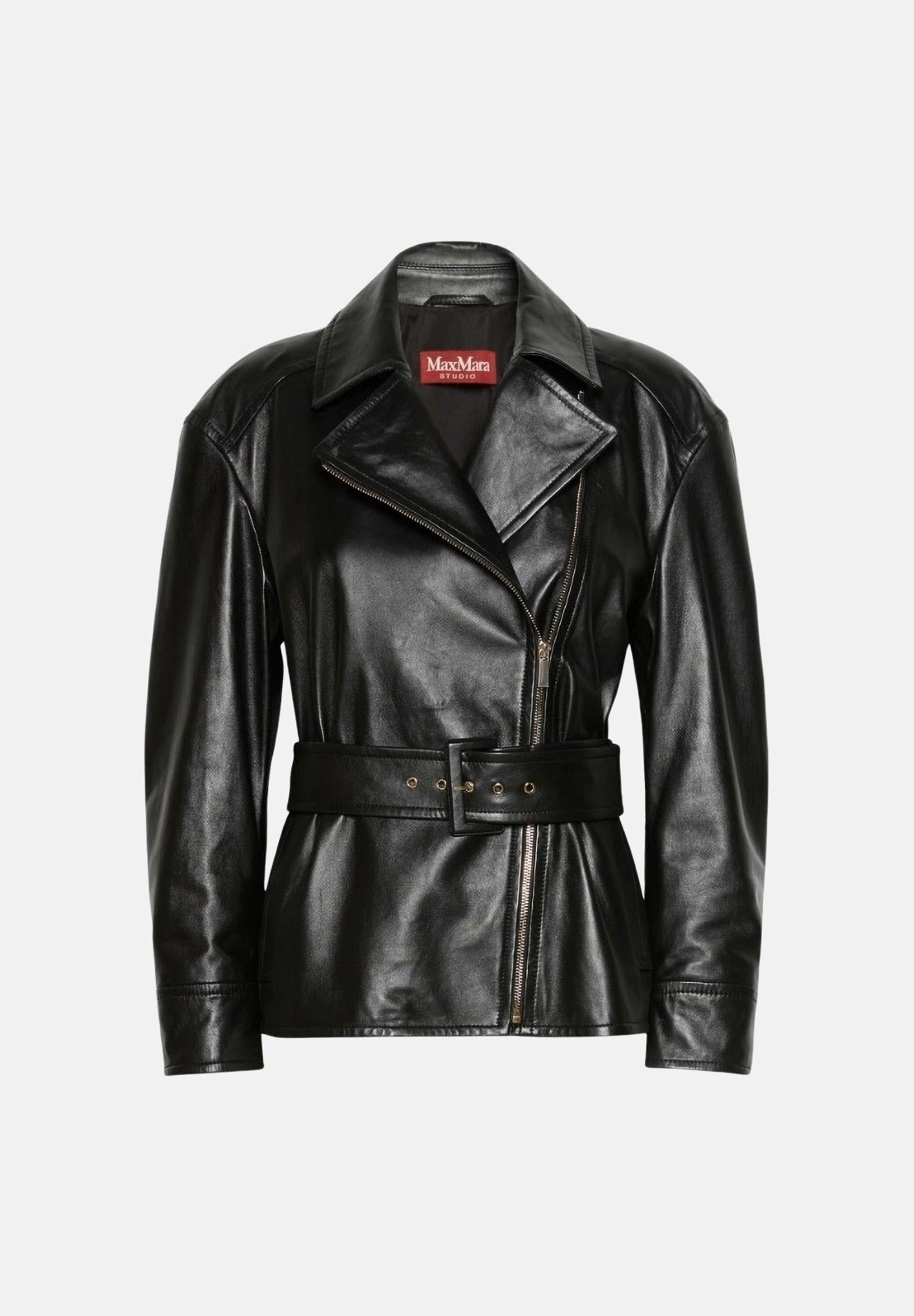 MAX MARA Giacca biker in pelle nera MSTGIUSTO da donna. 2626446011600 004 MAXMARA 