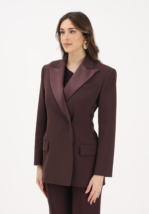 ELISABETTA FRANCHI Giacca doppiopetto cacao da donna in crêpe leggero e raso GI24163E2 644 ELISABETTA FRANCHI 