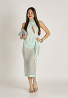 PATRIZIA PEPE Gonna midi verde acqua da donna in organza dévoré 2G1079A756 G632 PATRIZIA PEPE 