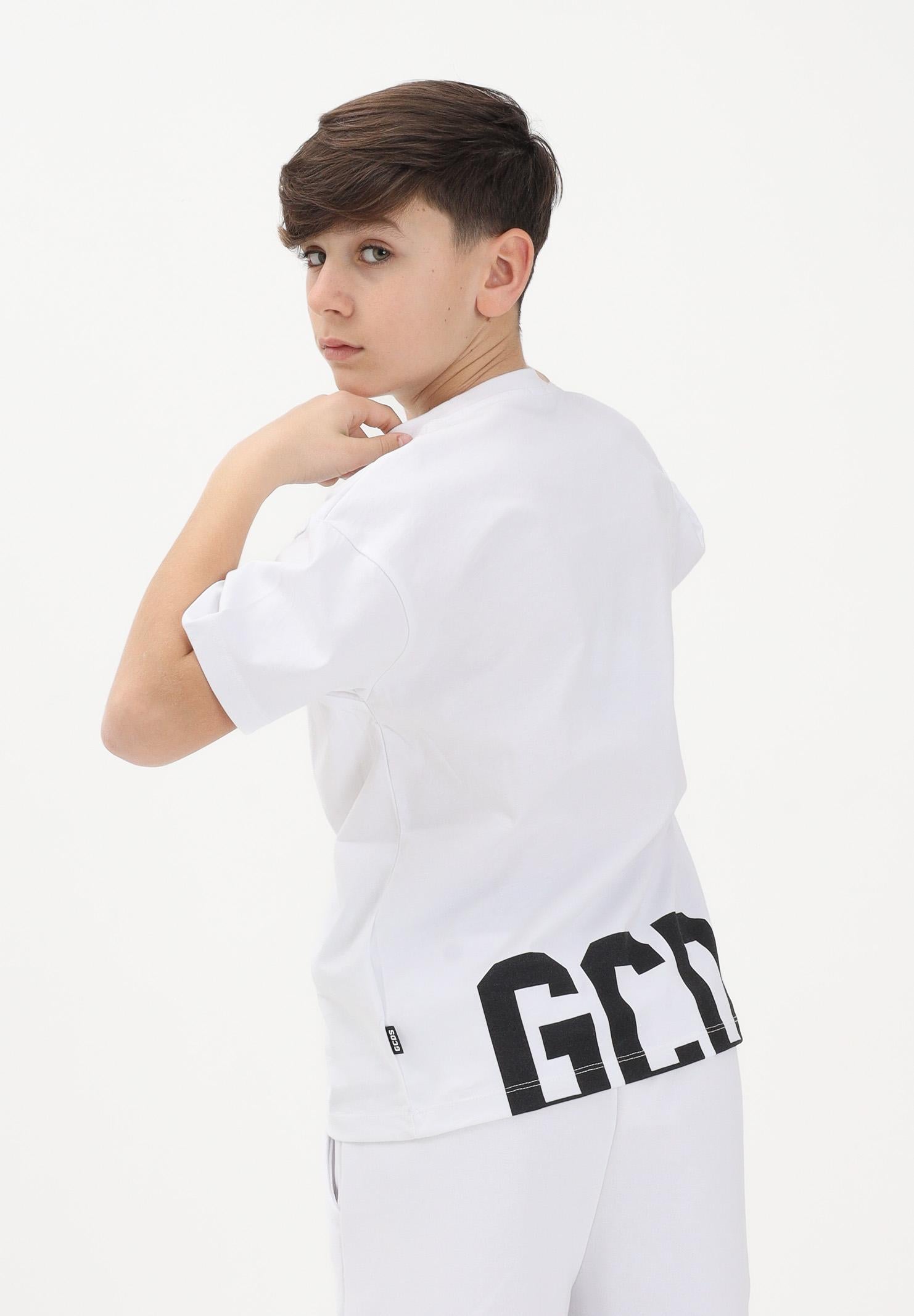 GCDS T-shirt a manica corta bianca per donna, ragazzi e bambini con maxi stampa sul retro Z0UJQC587J105 100B GCDS 