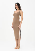 ELISABETTA FRANCHI Abito midi in maglia argilla da donna con bande a contrasto AM03S61E2 727 ELISABETTA FRANCHI 