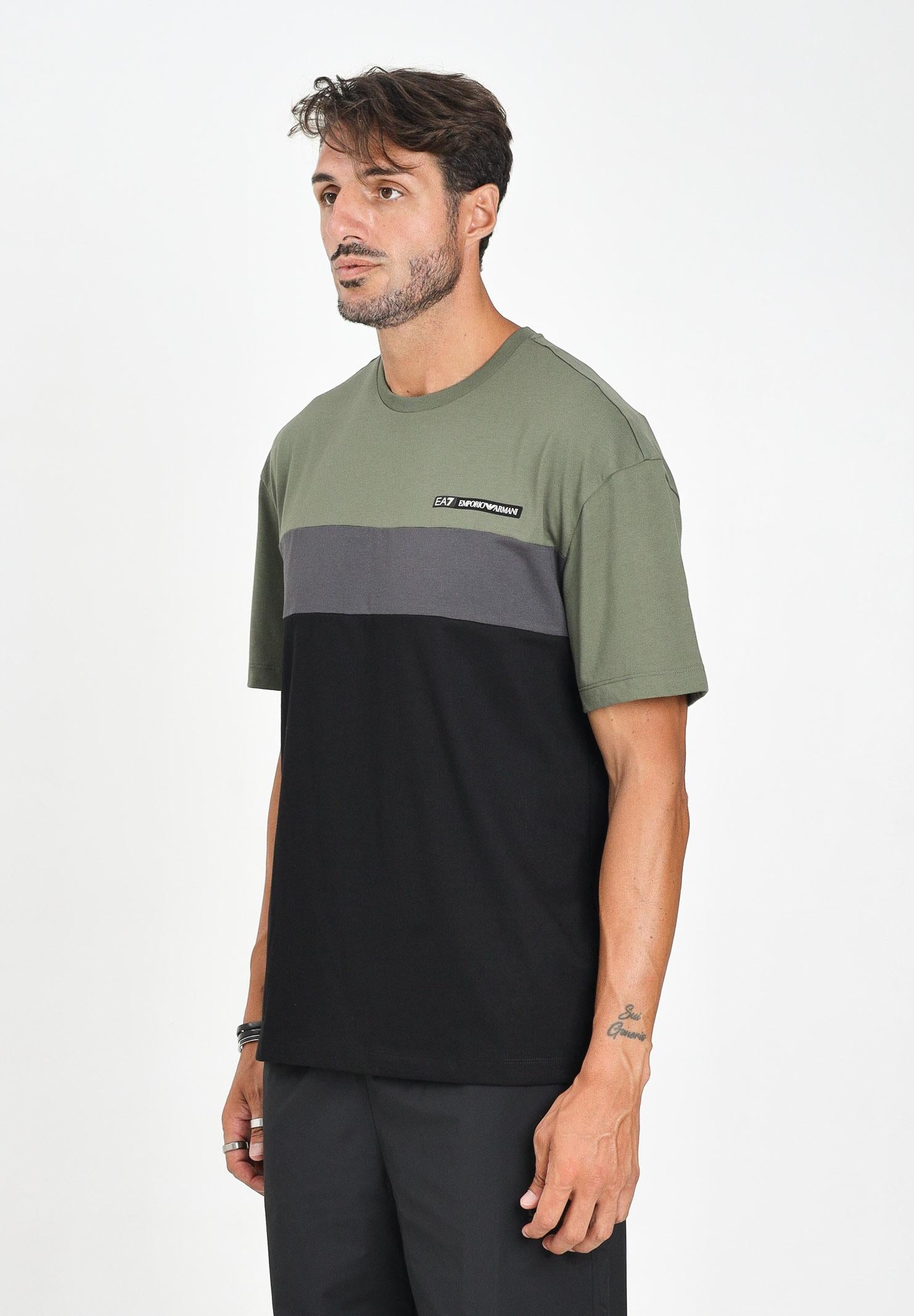 EA7 T-shirt a manica corta multicolore da uomo a blocchi di colore con tre fasce orizzontali 7M000935AF16548 U8100 EA7 