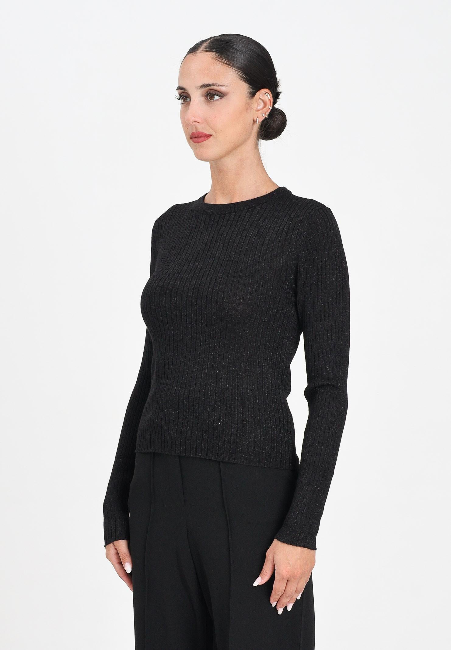 JDY Maglioncino girocollo nero da donna realizzata in tessuto a costine con delicato filo lurex 15330569 Black JDY 