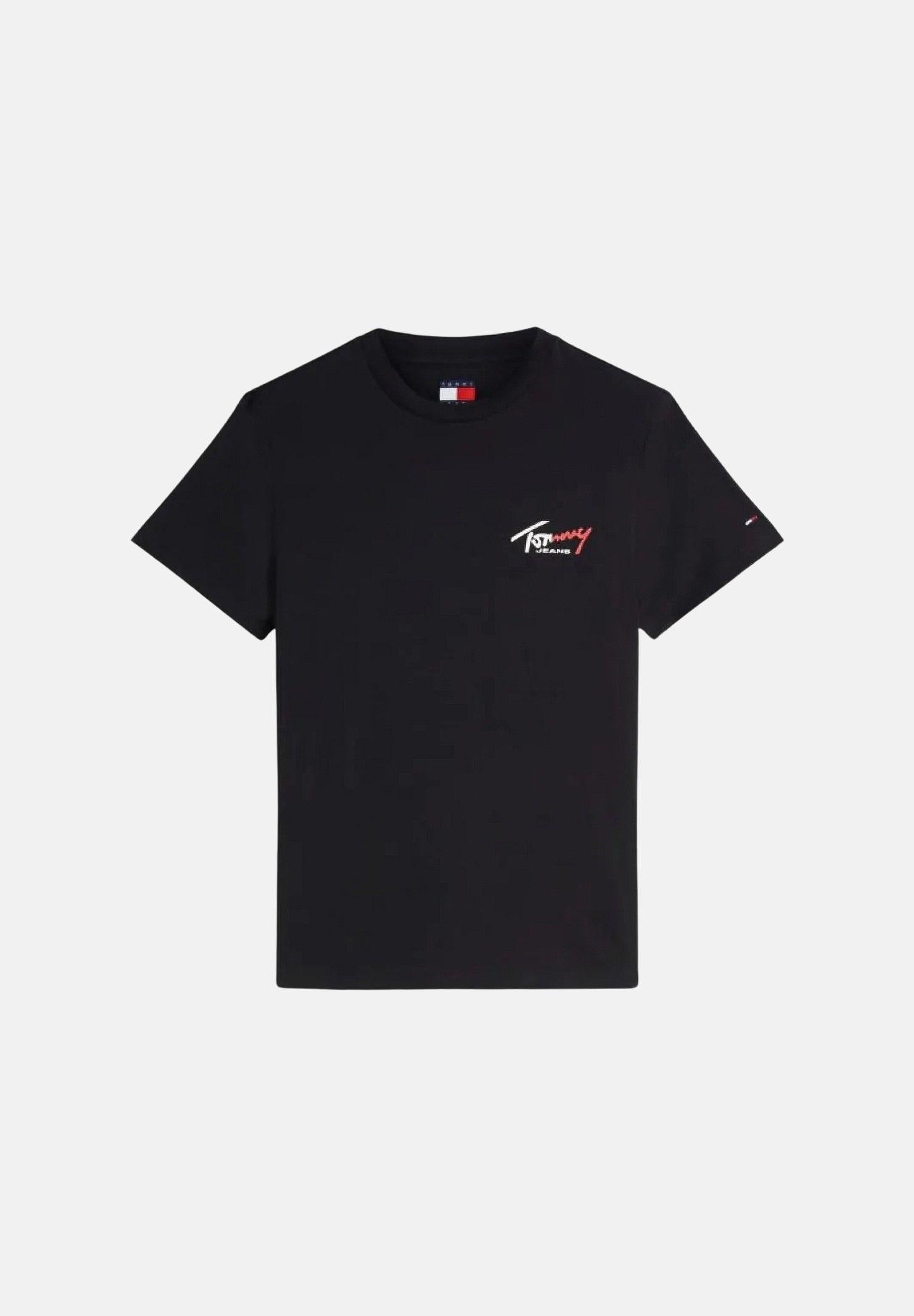 TOMMY JEANS T-shirt a manica corta nera da uomo con logo frontale DM0DM22538 BDS TOMMY JEANS 