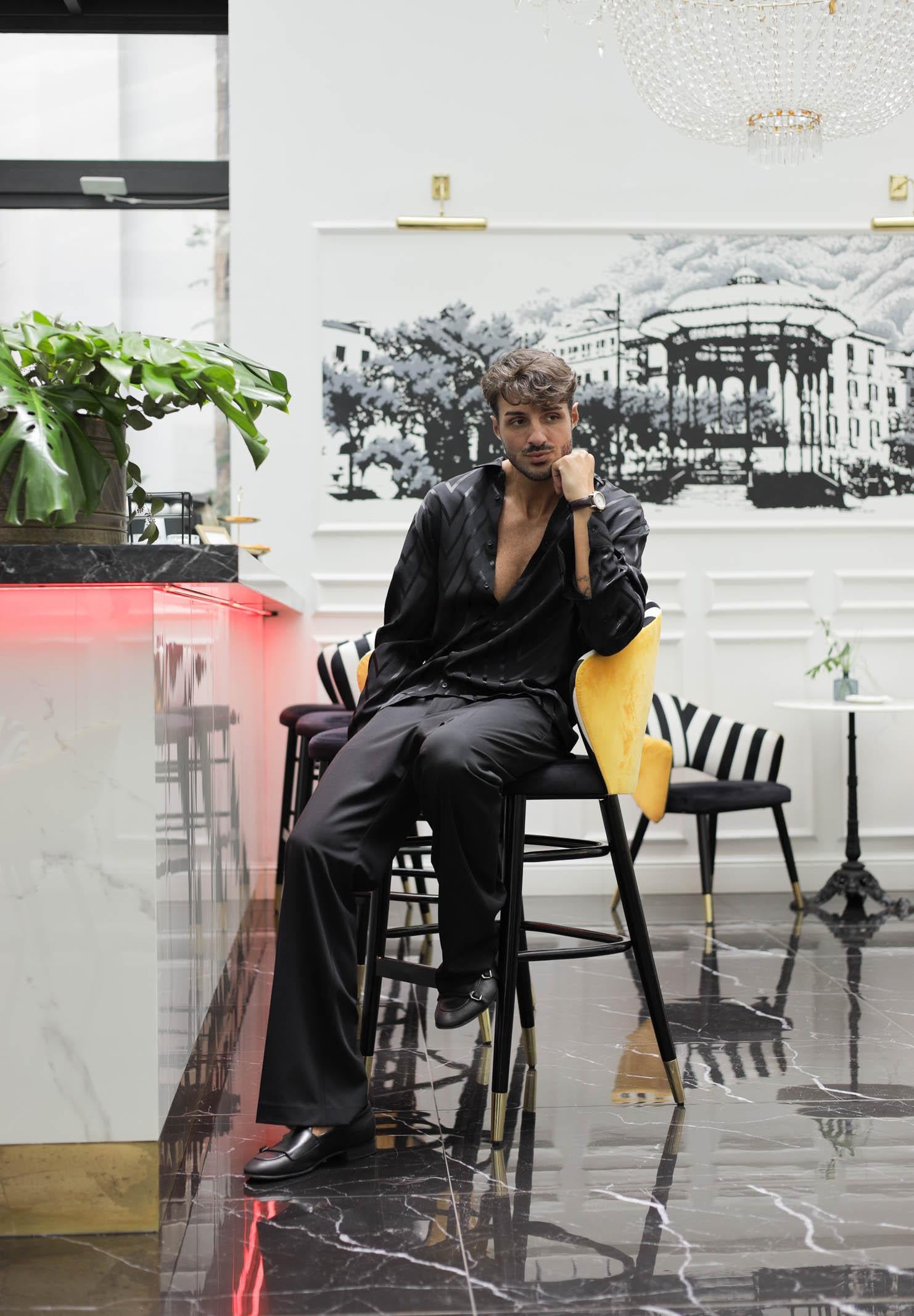 I'M BRIAN Camicia a manica lunga nera da uomo con fantasia a zig-zag CA3426 009 I'M BRIAN 