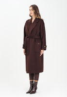 ELISABETTA FRANCHI Cappotto a vestaglia in panno marrone da donna CP68D56E2 EA3 ELISABETTA FRANCHI 