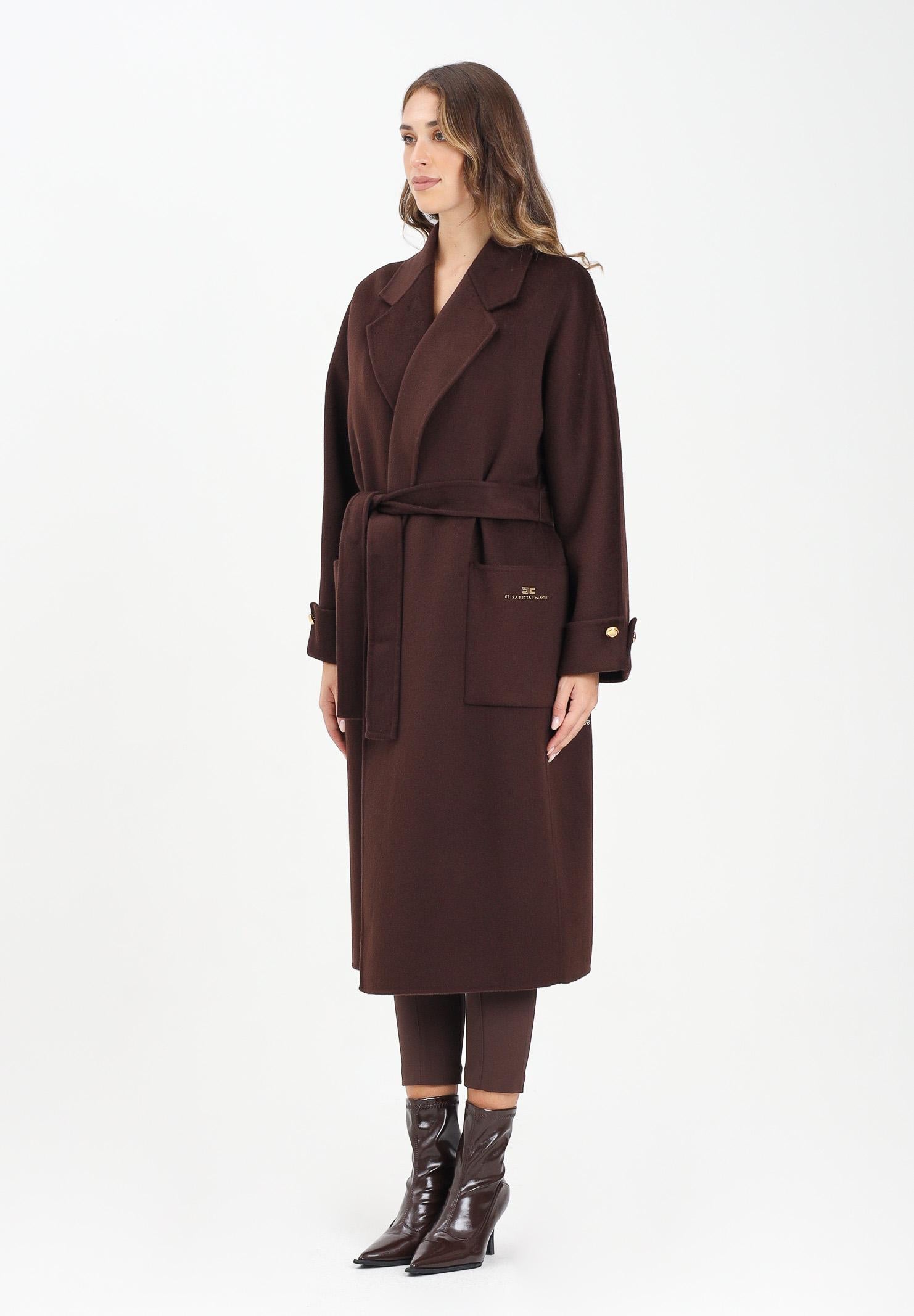 ELISABETTA FRANCHI Cappotto a vestaglia in panno marrone da donna CP68D56E2 EA3 ELISABETTA FRANCHI 