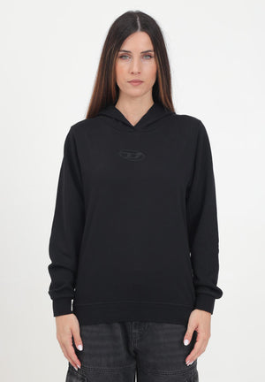 Felpa con cappuccio nera per donna e bambina con logo Oval D ricamato J02014KYAX3 K900 DIESEL 
