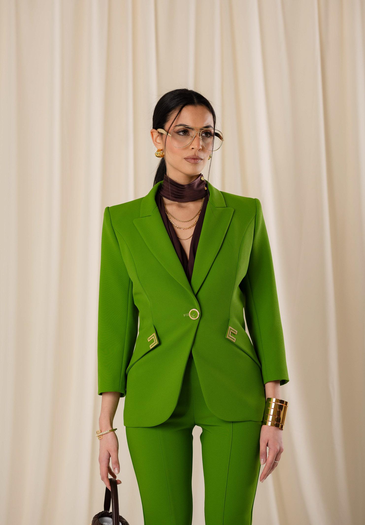 ELISABETTA FRANCHI Giacca monopetto verde da donna con dettagli logo GI21561E2 EV3 ELISABETTA FRANCHI 