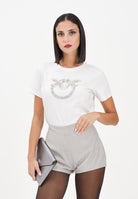 PINKO T-shirt a manica corta bianca da donna con logo Love Birds 100535A2RN Z05 PINKO 