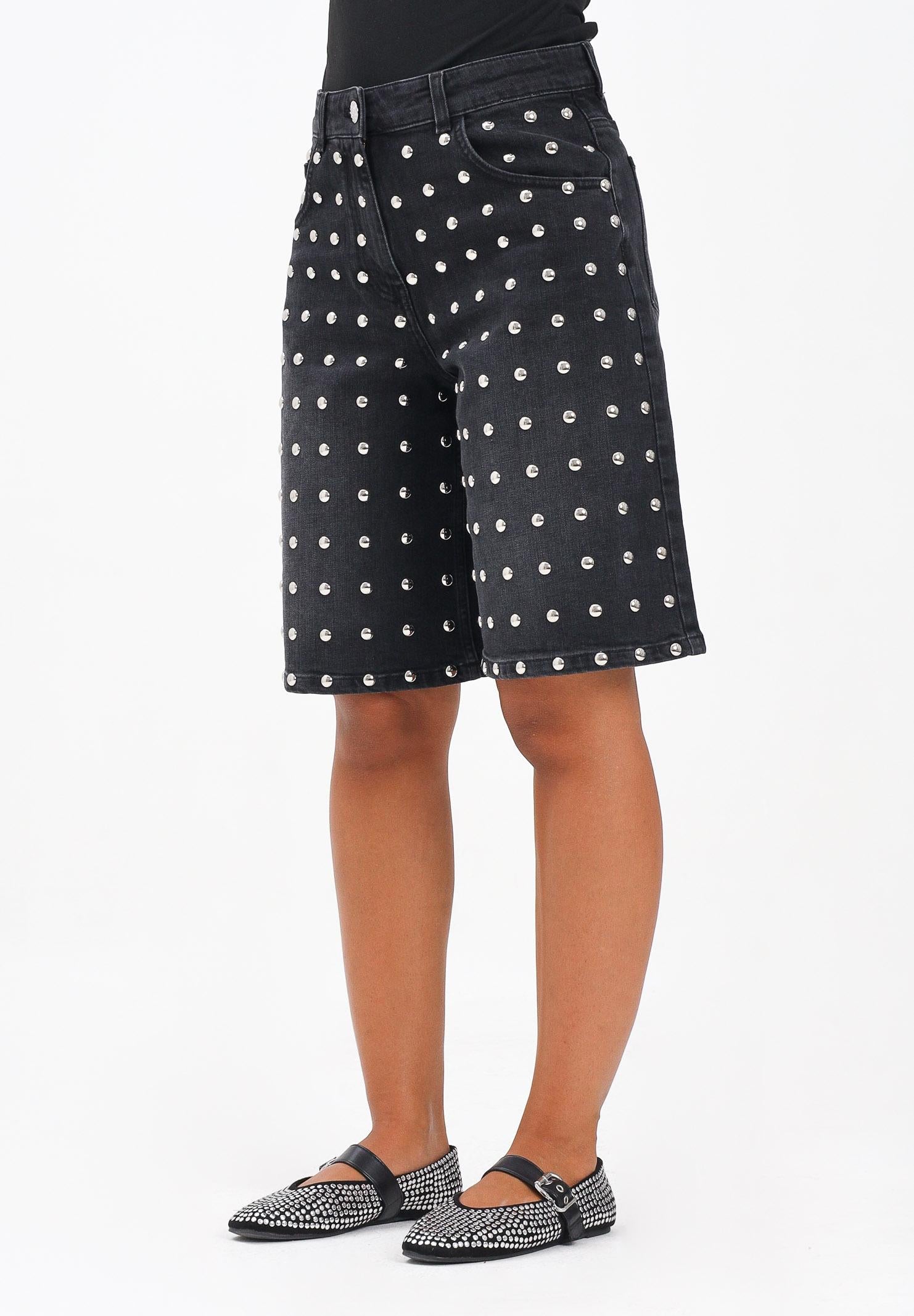 AKEP Bermuda in denim nero da donna con borchie BMKD11102 V1 AKEP 