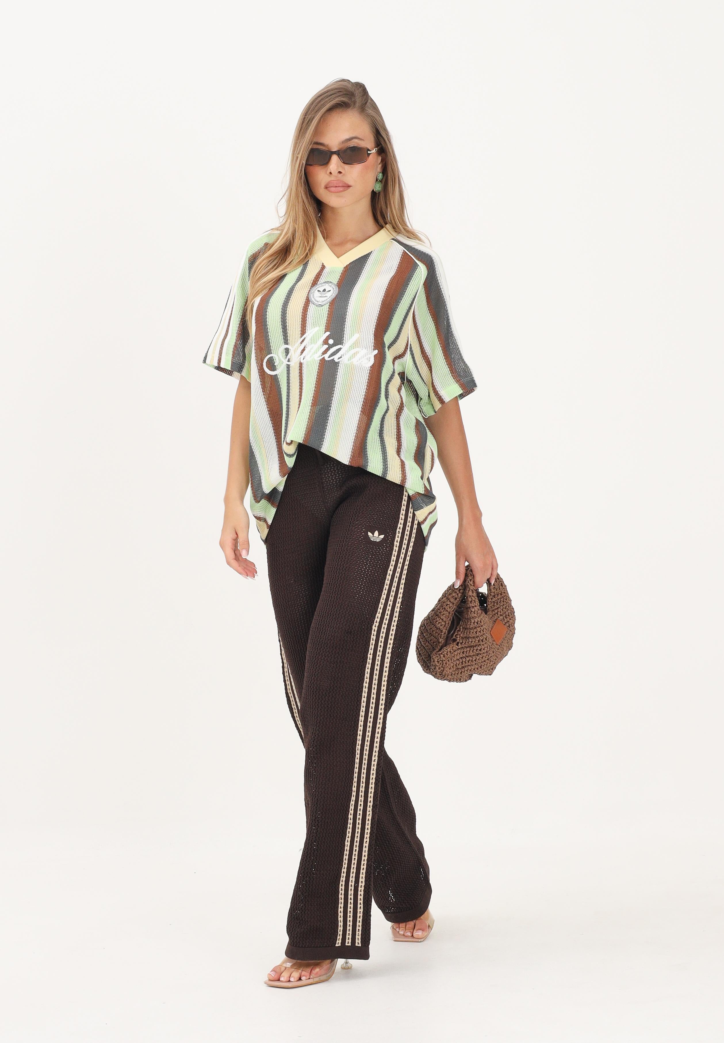 ADIDAS ORIGINALS pantaloni sportivi Crochet Trackpant marrone stripes gialle donna. KQ6656 . ADIDAS ORIGINALS 