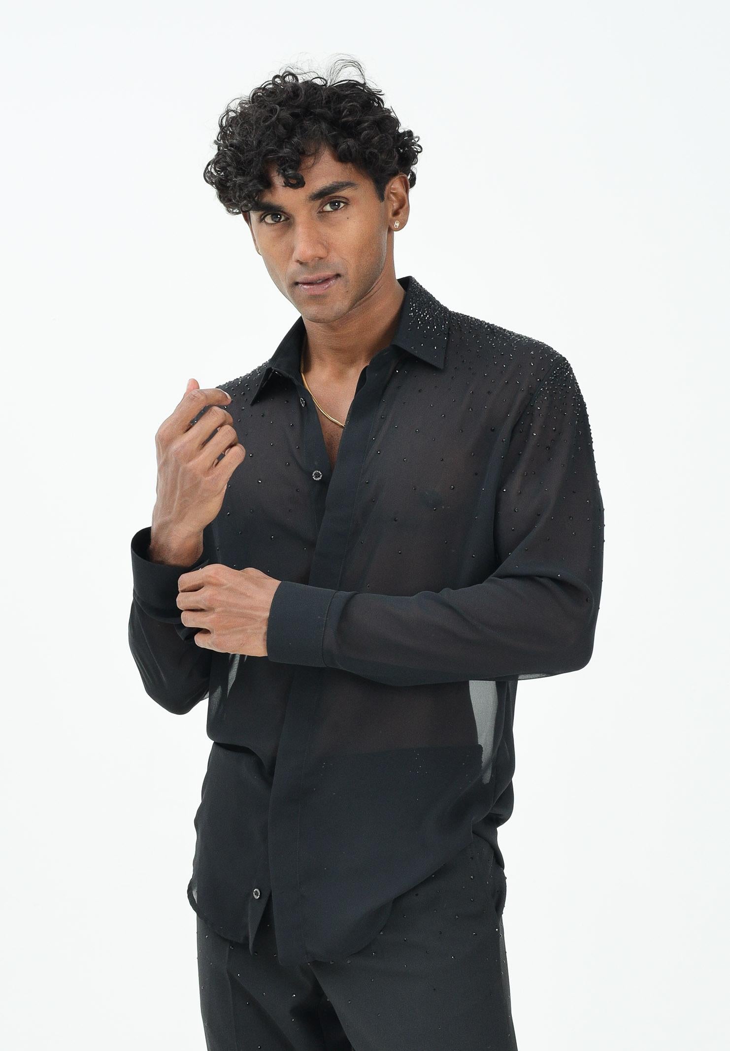 PATRIZIA PEPE Camicia nera da uomo arrichita da strass 5C0334A685 K103 PATRIZIA PEPE 