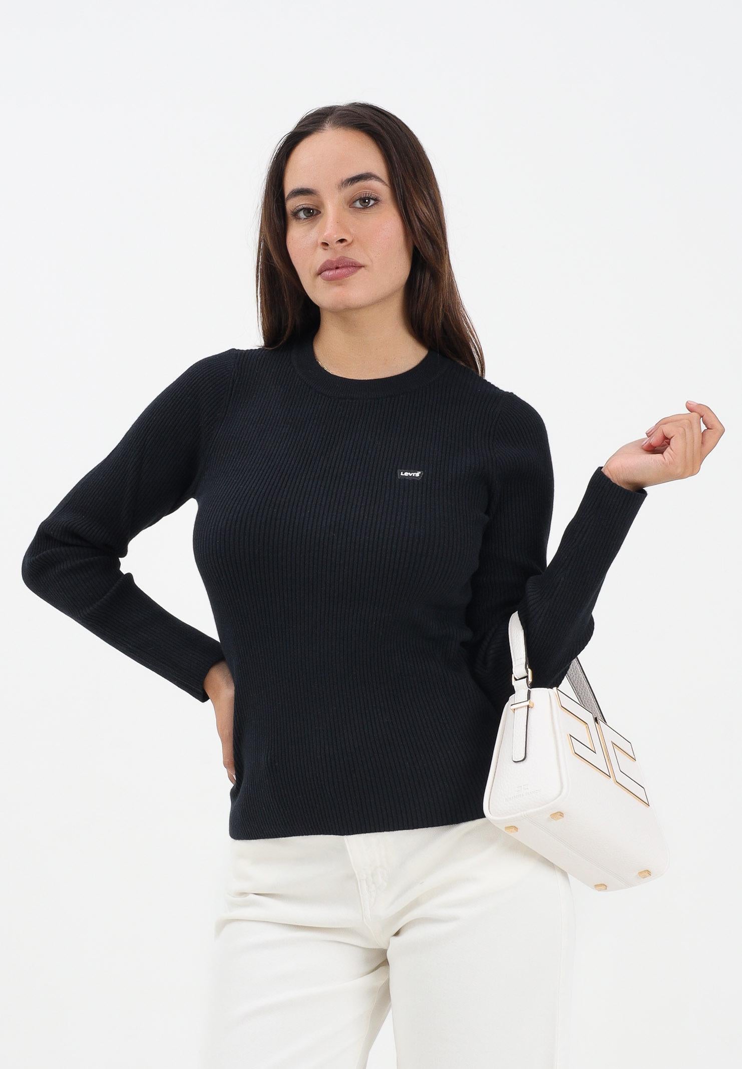 LEVI'S® Maglioncino girocollo nero da donna realizzato in tessuto a costine A0719-0035 . LEVI'S® 