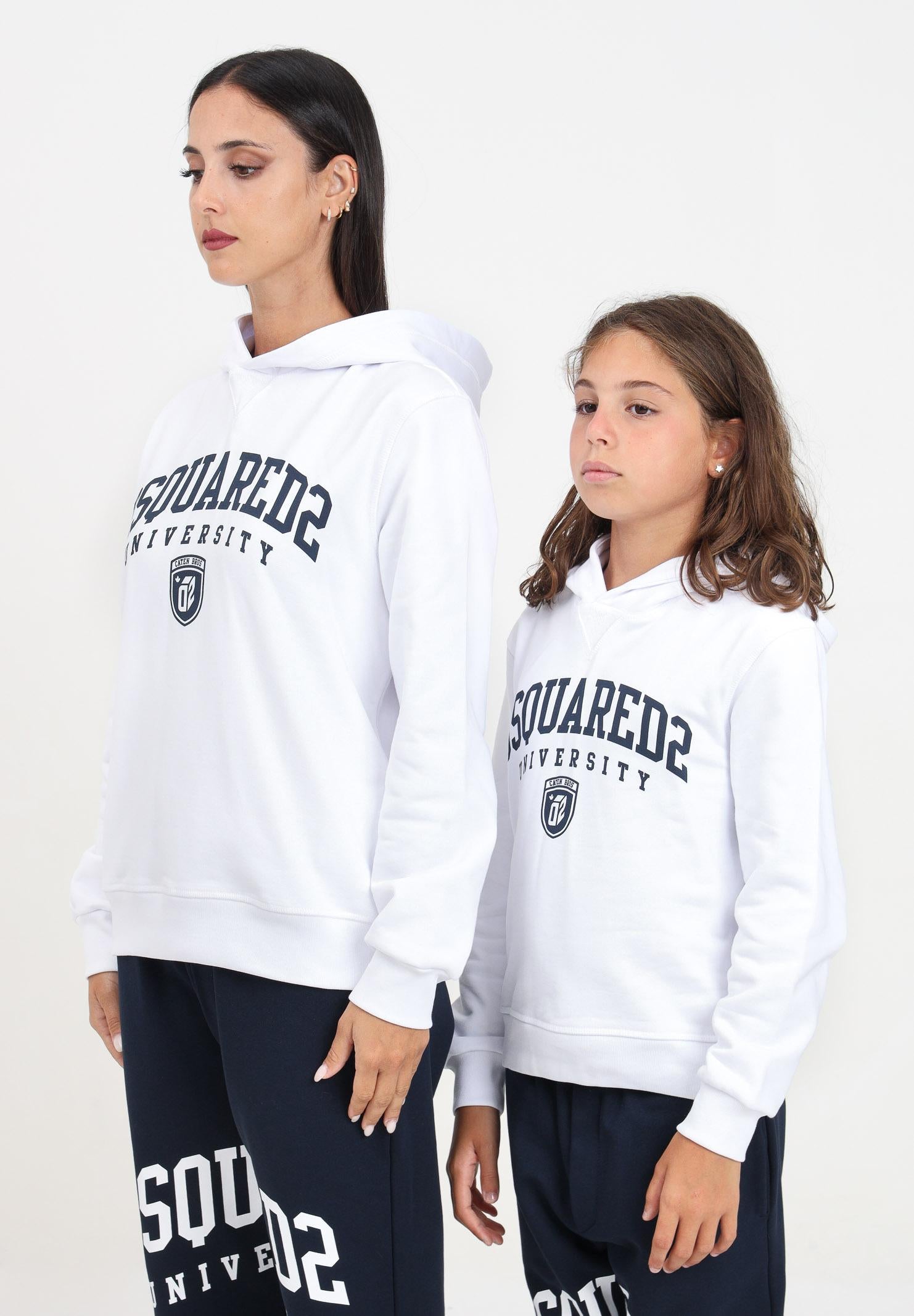 Felpa con cappuccio bianca per donna e bambina rifinita da logo stile college DQ2466D0094 DQ100 DSQUARED2 